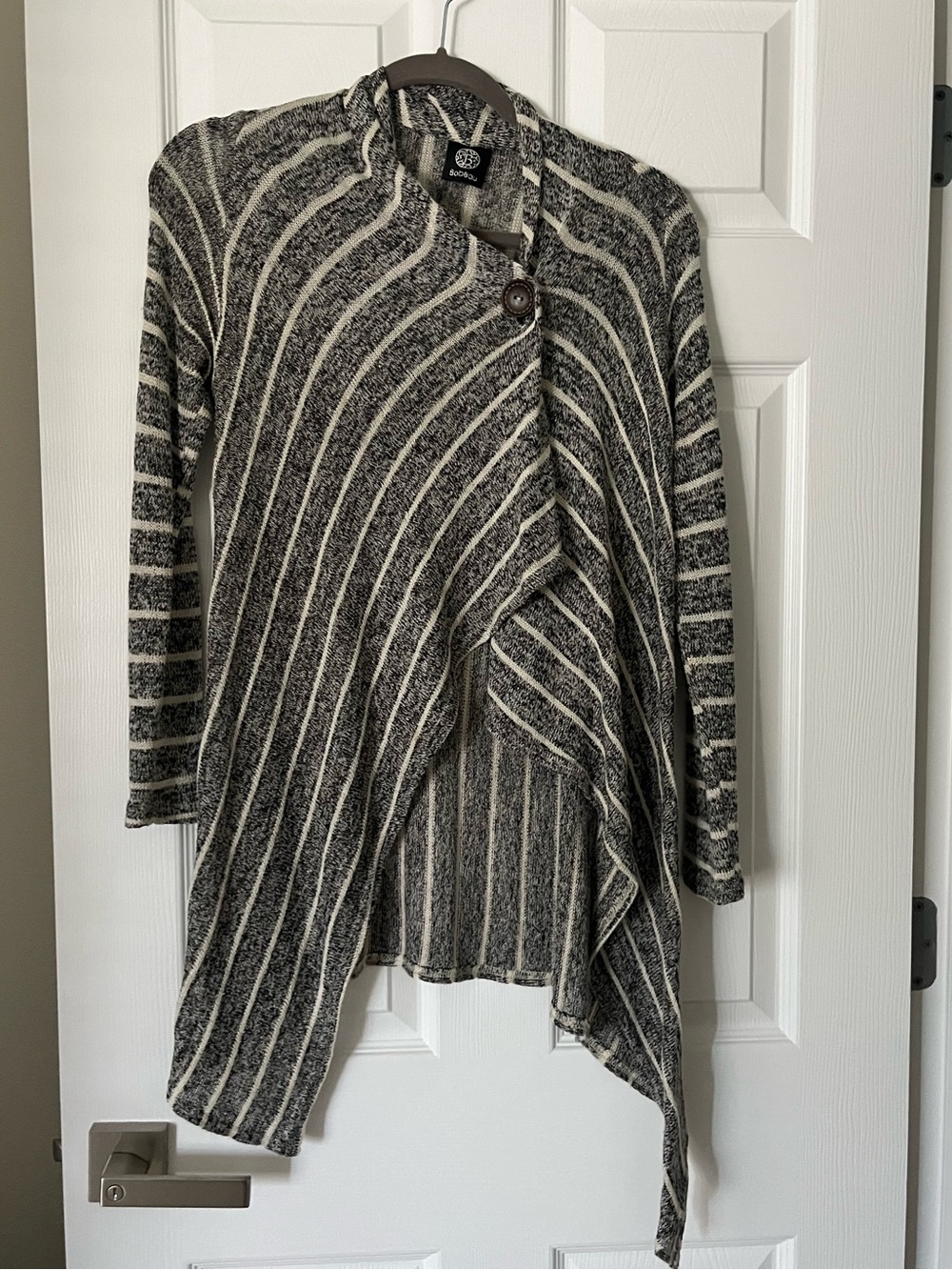 Striped Draped Open-Front Cardigan - Picture 2 of 7